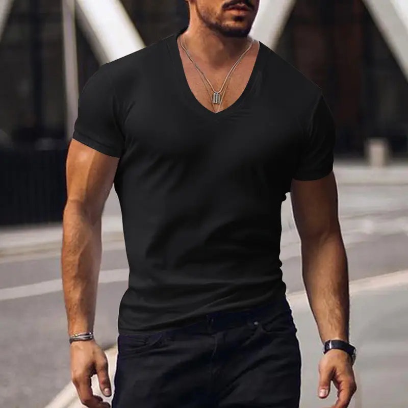 Men V-Neck Solid Color T-Shirt Plus Size — feature 10