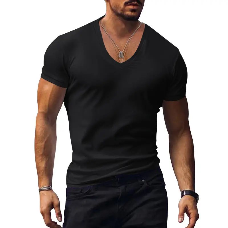 Men V-Neck Solid Color T-Shirt Plus Size — feature 12