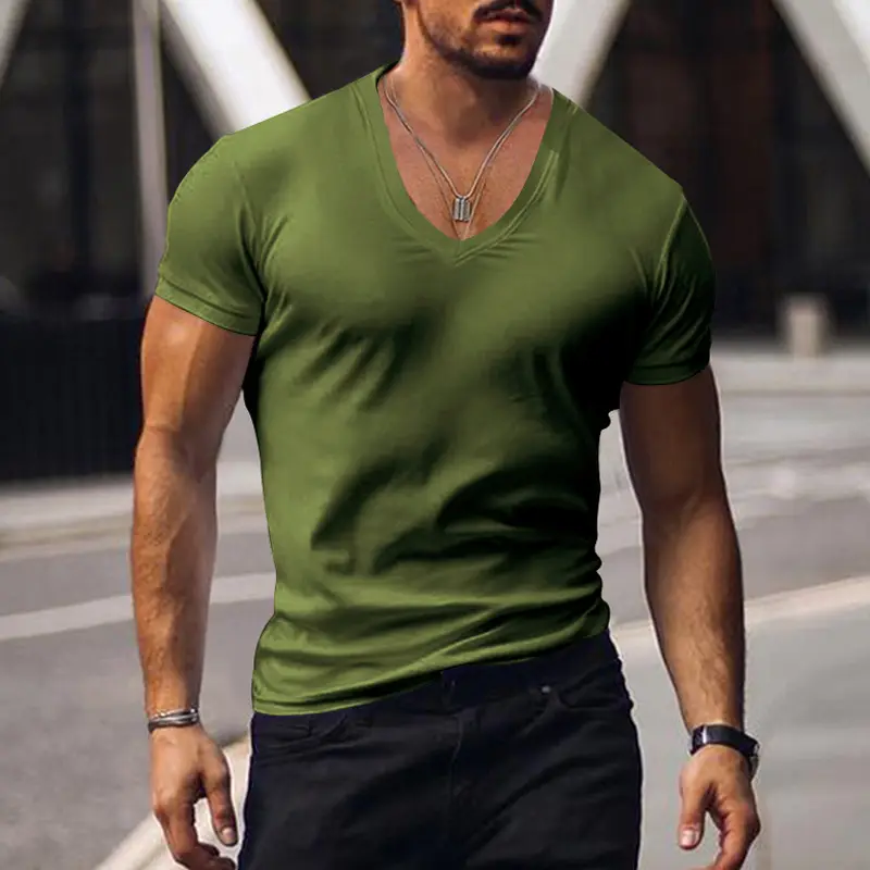 Men V-Neck Solid Color T-Shirt Plus Size — feature 13