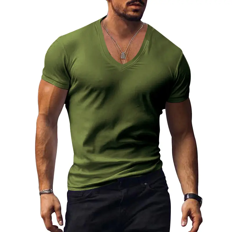 Men V-Neck Solid Color T-Shirt Plus Size — feature 15