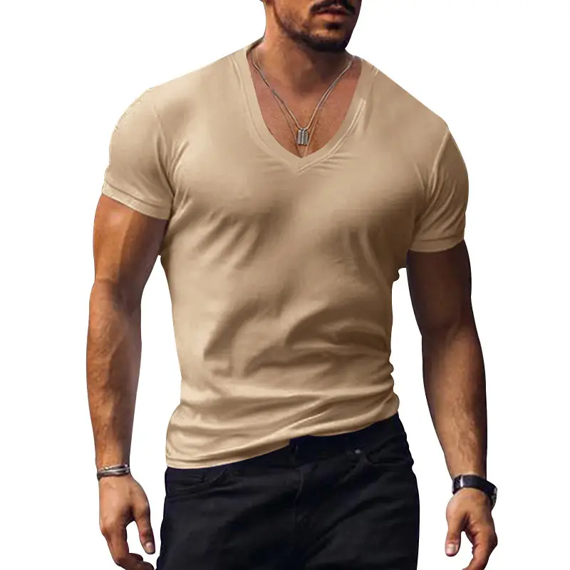 Men V-Neck Solid Color T-Shirt Plus Size — feature 18