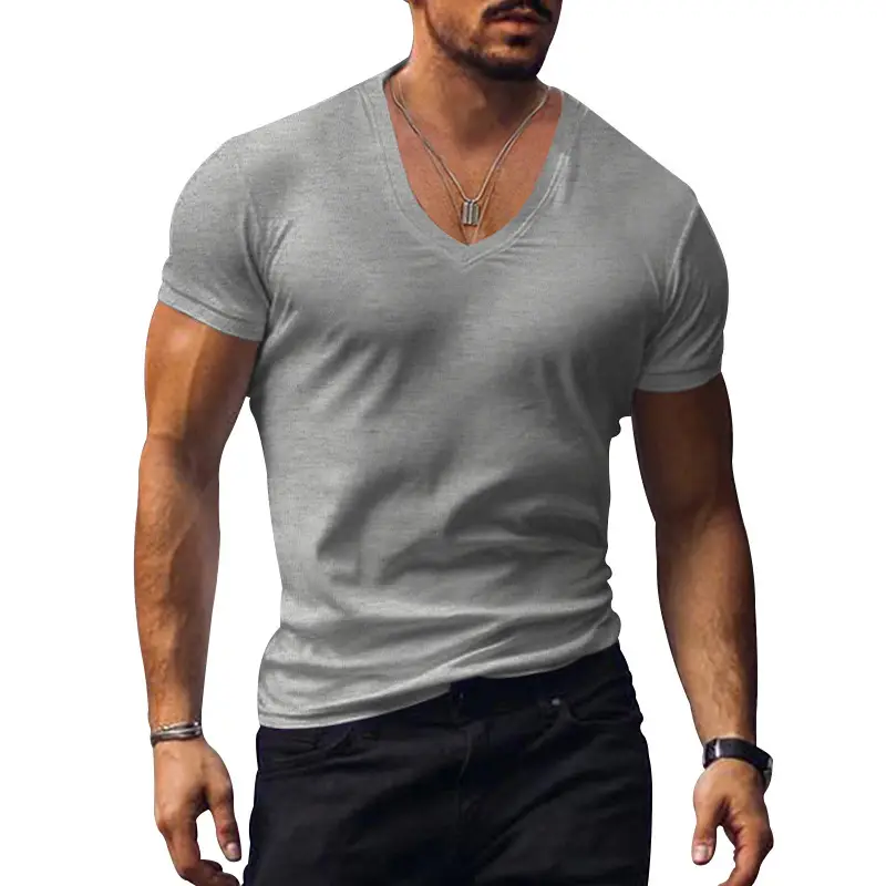 Men V-Neck Solid Color T-Shirt Plus Size — feature 21