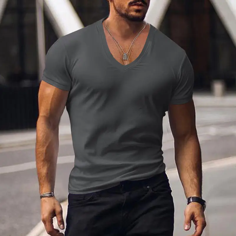 Men V-Neck Solid Color T-Shirt Plus Size — feature 22