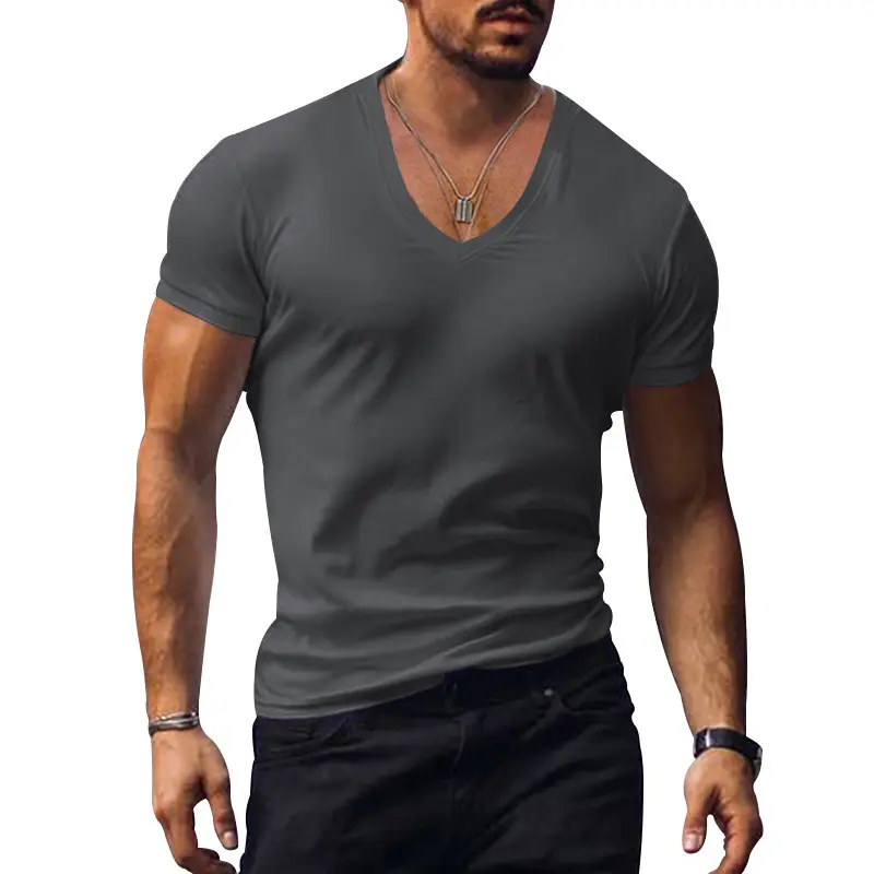 Men V-Neck Solid Color T-Shirt Plus Size — feature 24