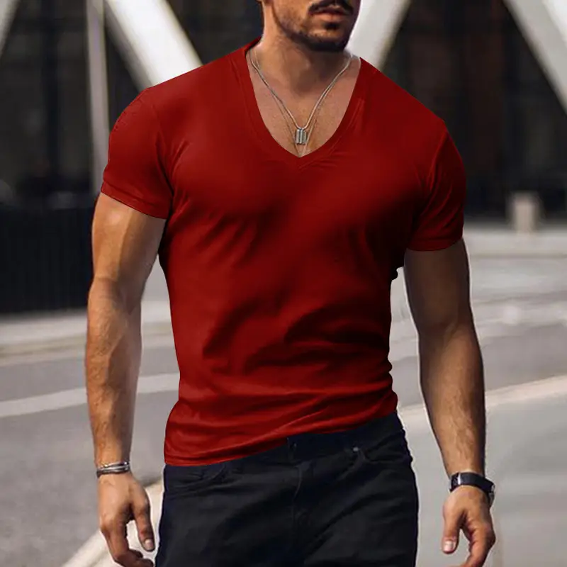 Men V-Neck Solid Color T-Shirt Plus Size — feature 25