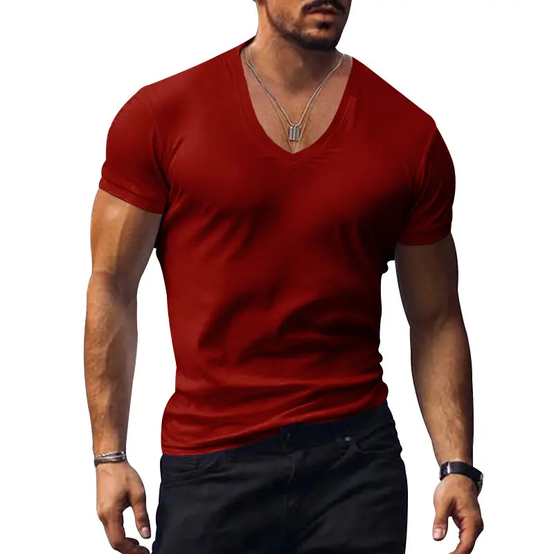 Men V-Neck Solid Color T-Shirt Plus Size — feature 27