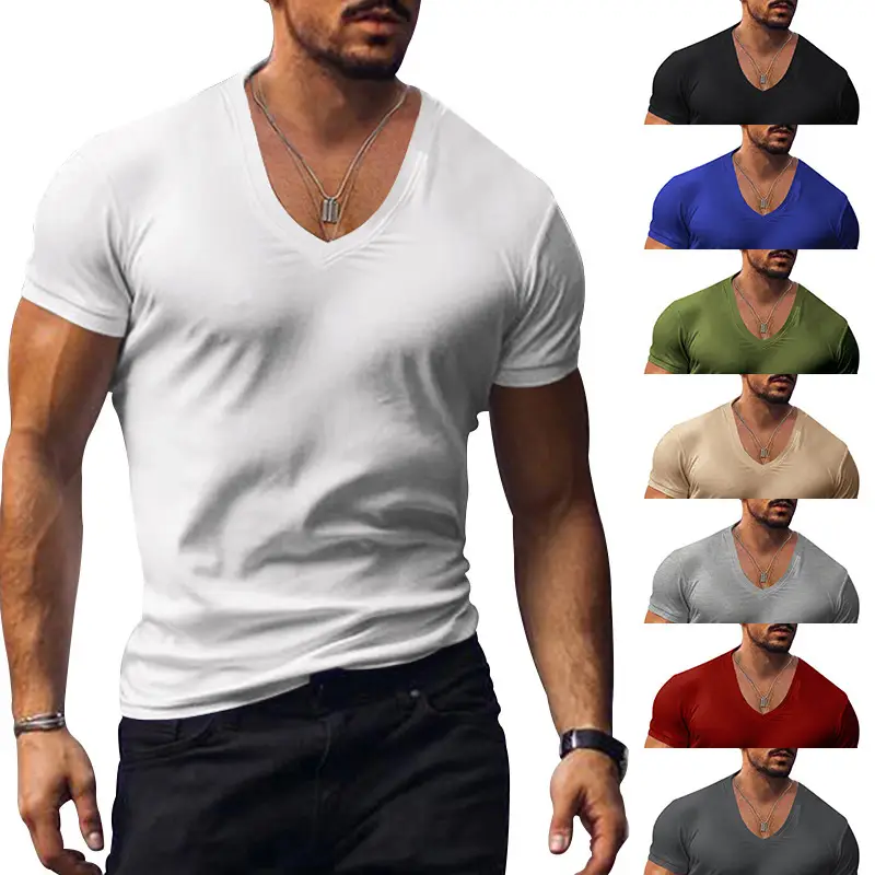 Men V-Neck Solid Color T-Shirt Plus Size — feature 3