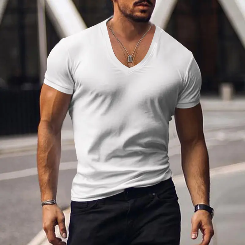 Men V-Neck Solid Color T-Shirt Plus Size — feature 4