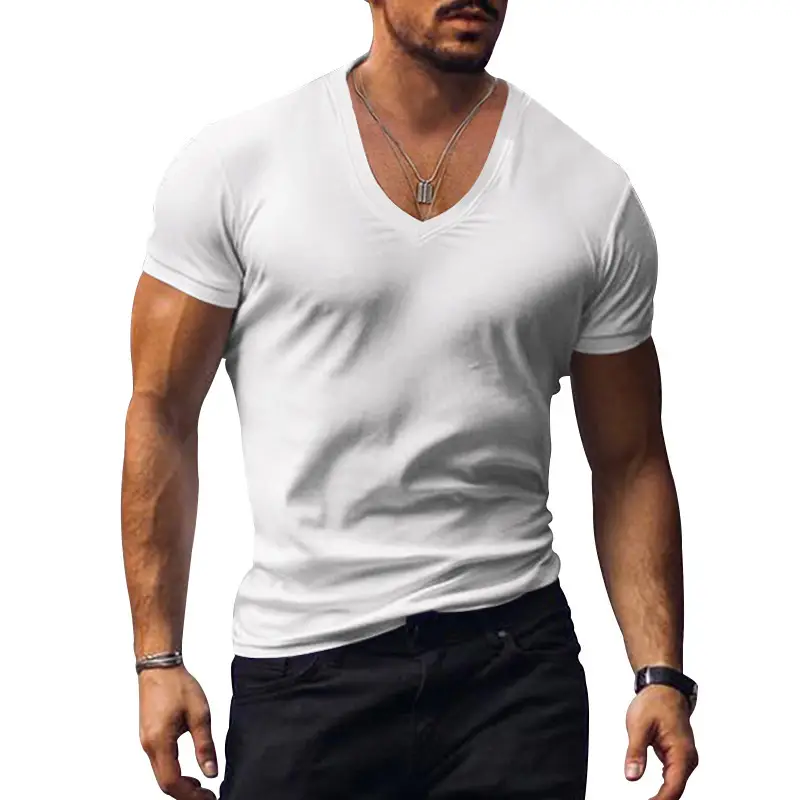 Men V-Neck Solid Color T-Shirt Plus Size — feature 6