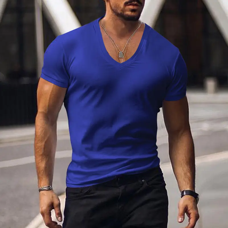 Men V-Neck Solid Color T-Shirt Plus Size — feature 7