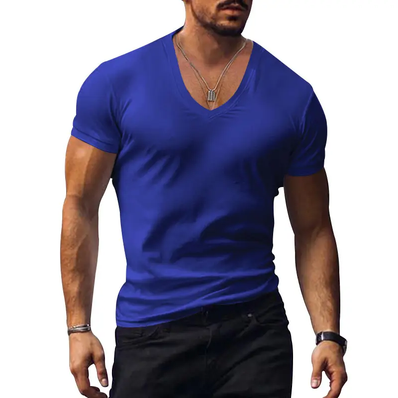 Men V-Neck Solid Color T-Shirt Plus Size — feature 9