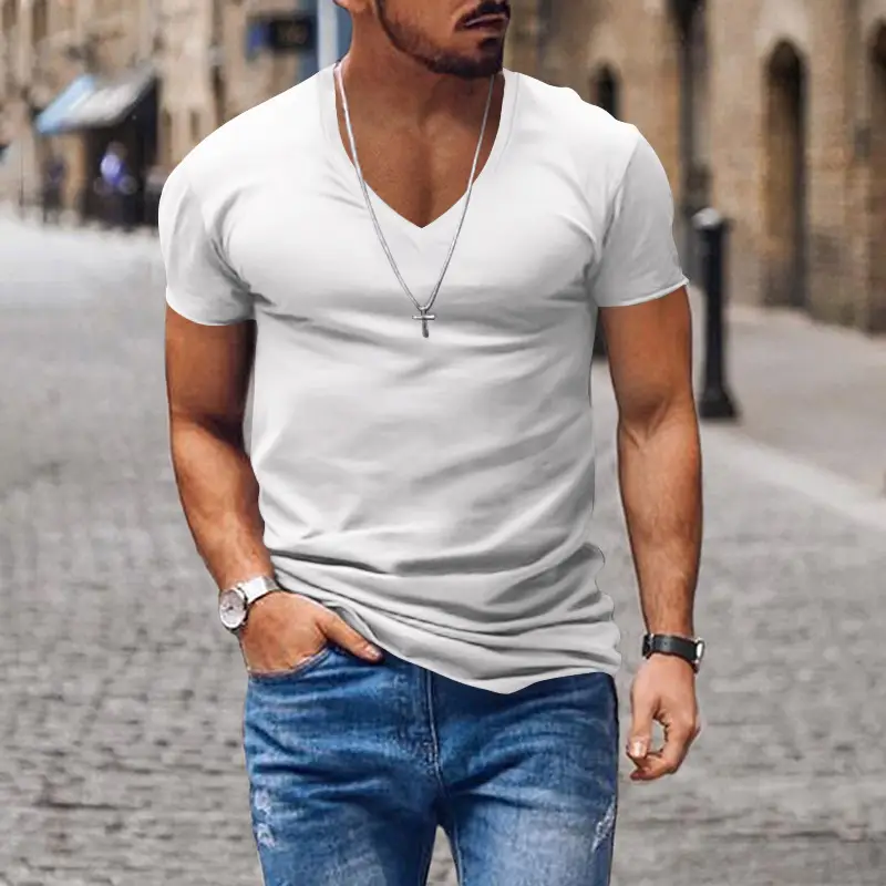Men V-Neck Solid Color T-Shirt Plus Size - Image 2