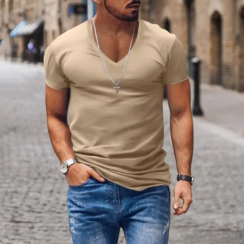 Men V-Neck Solid Color T-Shirt Plus Size - Image 4