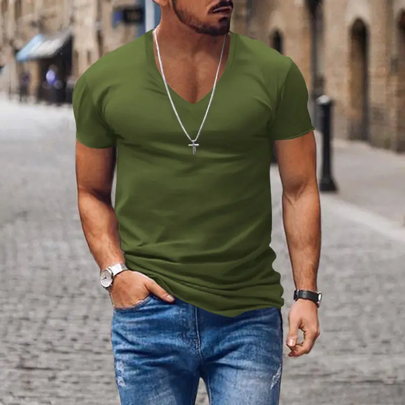 Men V-Neck Solid Color T-Shirt Plus Size - Image 5