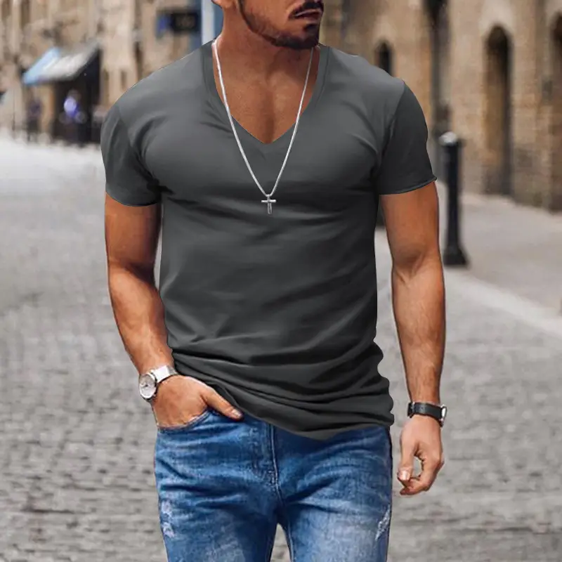 Men V-Neck Solid Color T-Shirt Plus Size - Image 6