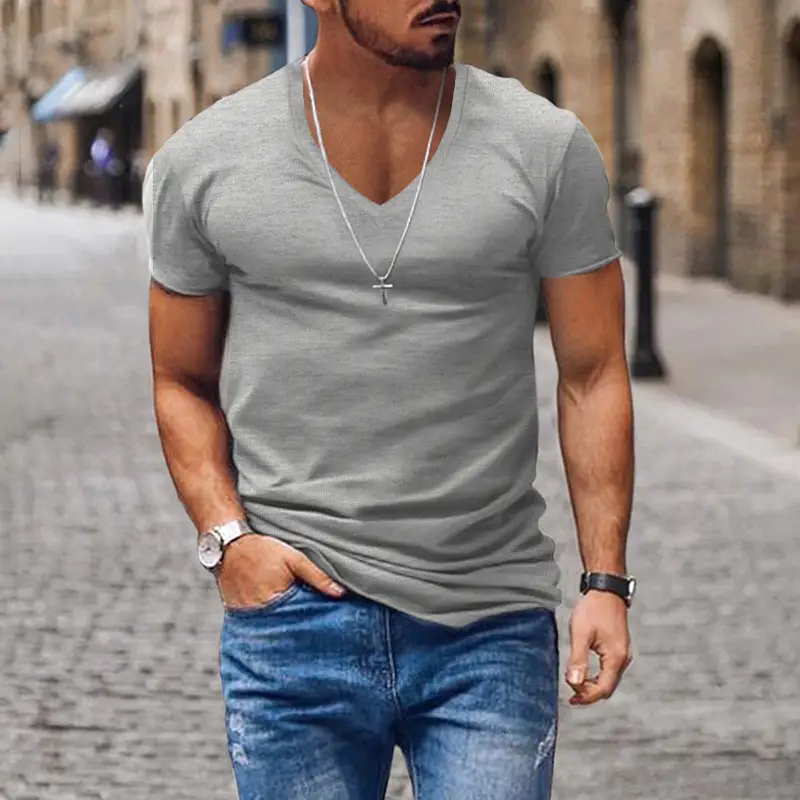 Men V-Neck Solid Color T-Shirt Plus Size - Image 7