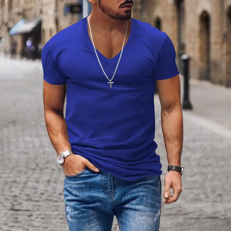 Men V-Neck Solid Color T-Shirt Plus Size - Image 8