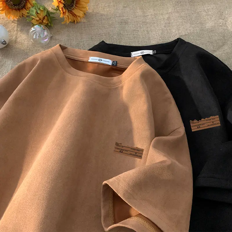 Men Brown Suede Oversize T-Shirt Summer Wear - Image 4