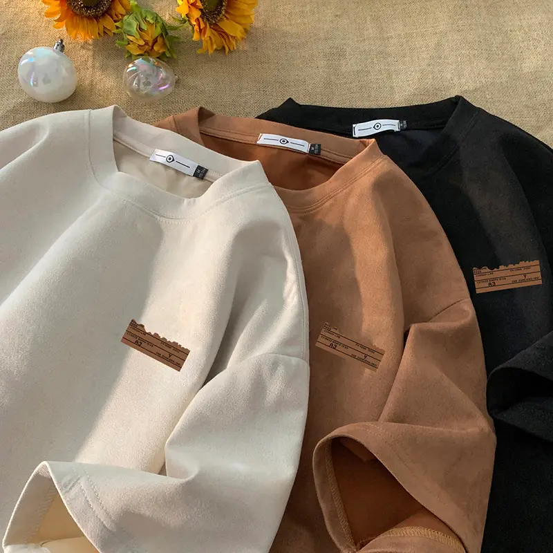Men Brown Suede Oversize T-Shirt Summer Wear - Image 6