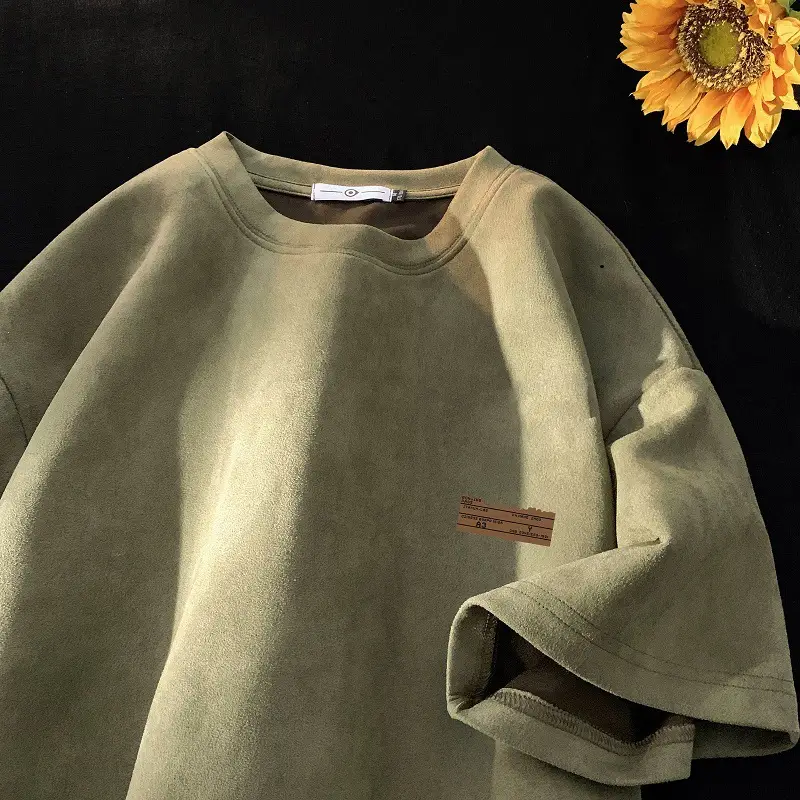 Men Brown Suede Oversize T-Shirt Summer Wear - Image 3