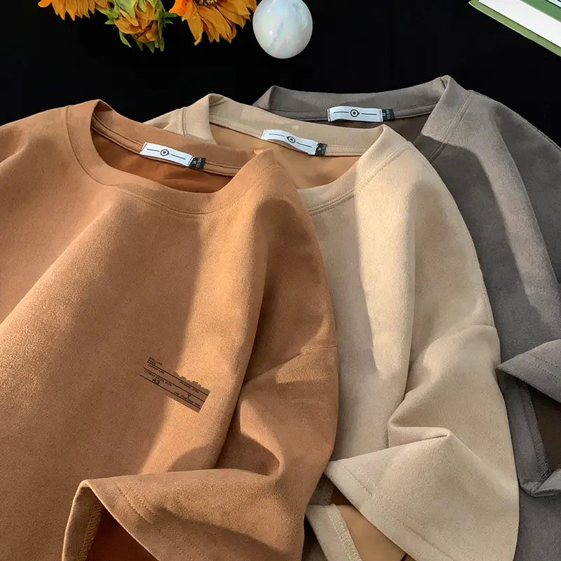 Men Brown Suede Oversize T-Shirt Summer Wear - Image 7