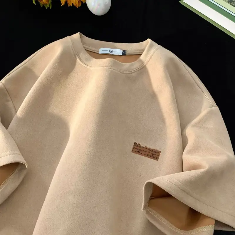 Men Brown Suede Oversize T-Shirt Summer Wear - Image 5