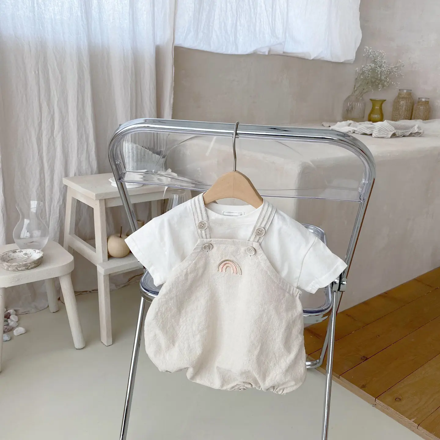 Women's Baby T-Shirt with Rainbow Embroidery Straps