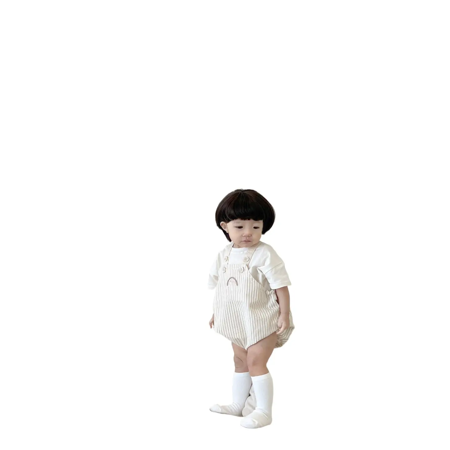 Women's Baby T-Shirt with Rainbow Embroidery Straps