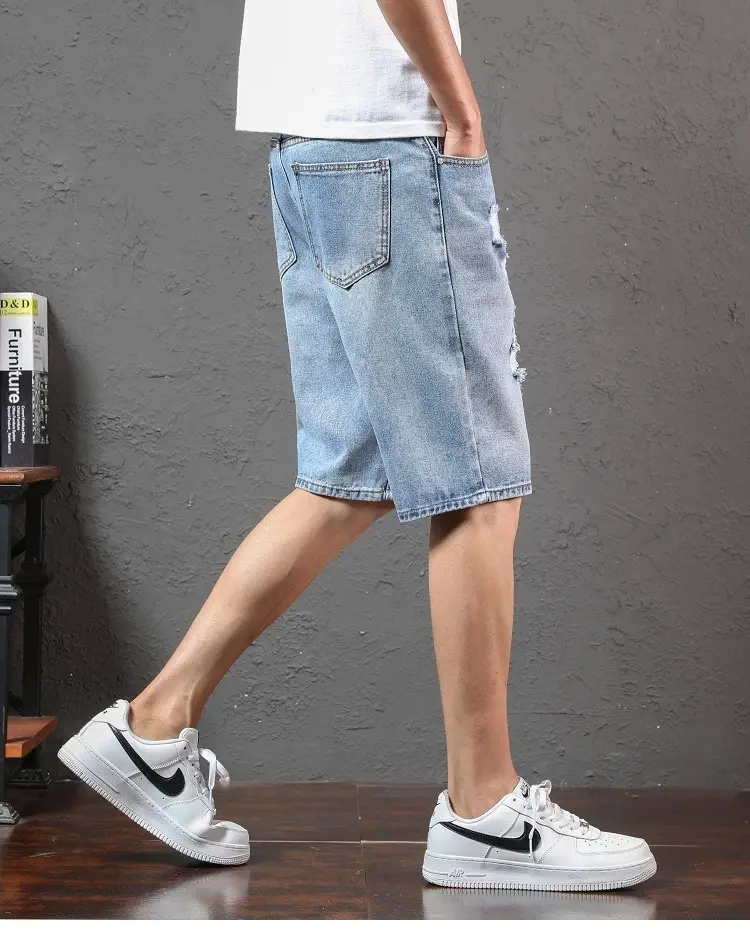 Men Ripped Denim Shorts Mid-Length Summer Wear — feature 11