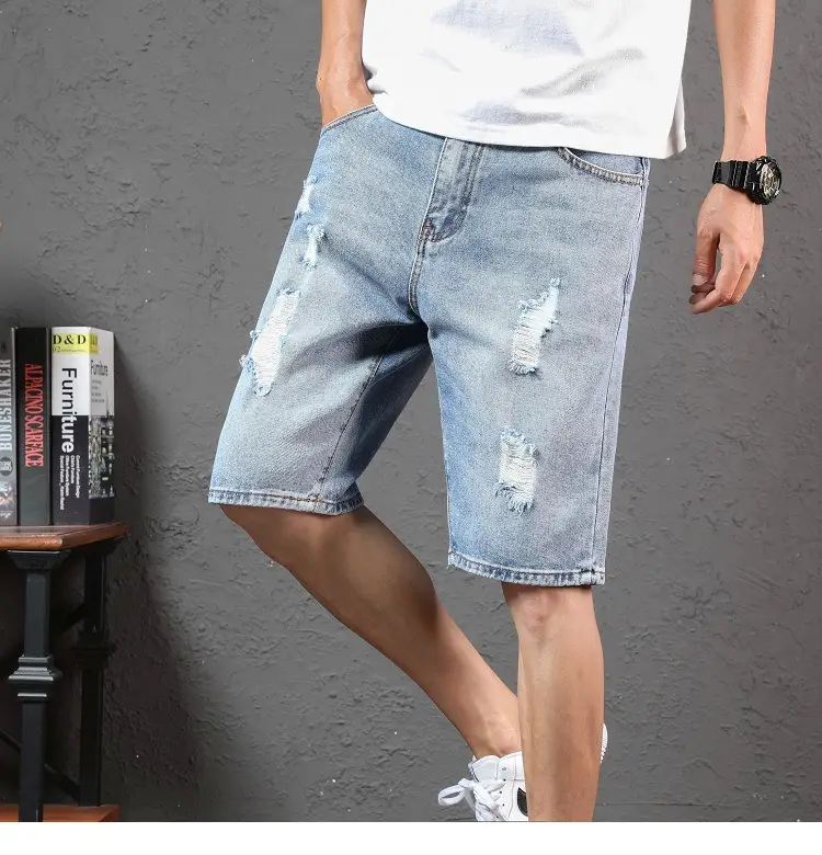 Men Ripped Denim Shorts Mid-Length Summer Wear — feature 12