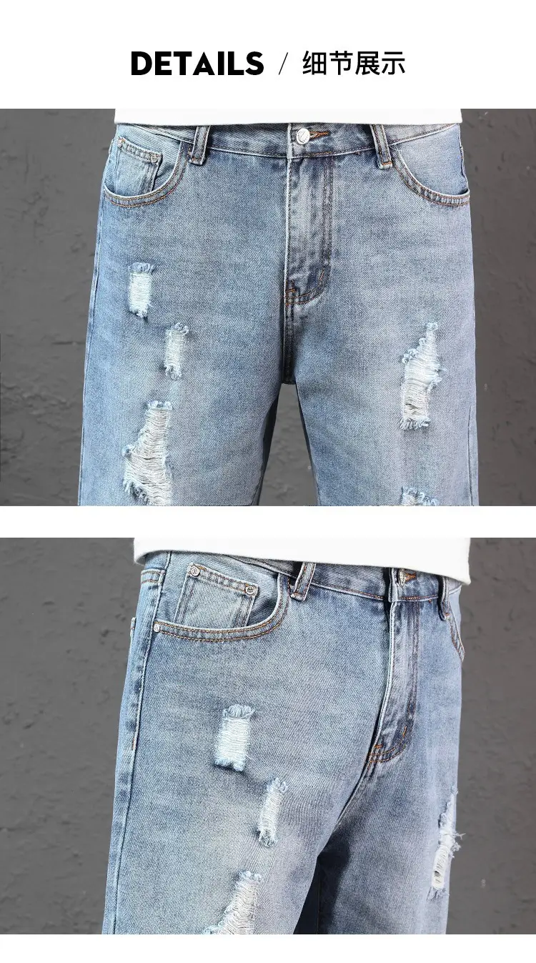 Men Ripped Denim Shorts Mid-Length Summer Wear — feature 13