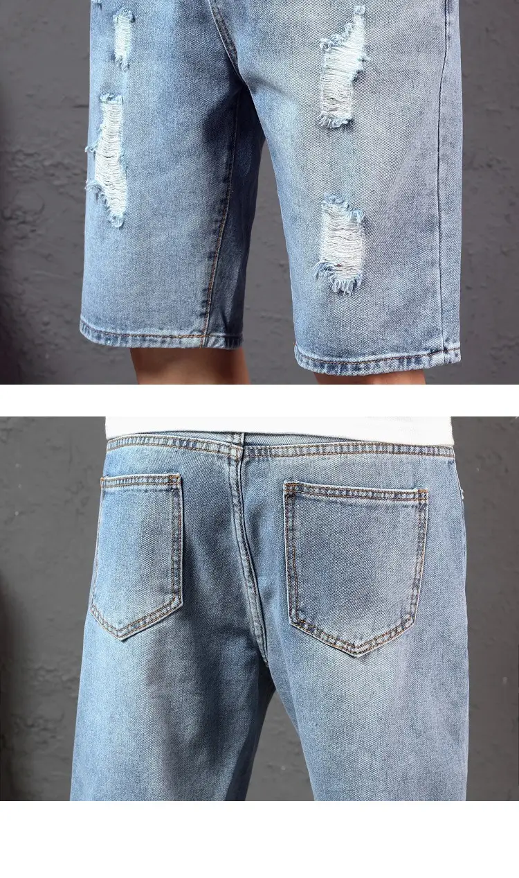 Men Ripped Denim Shorts Mid-Length Summer Wear — feature 14