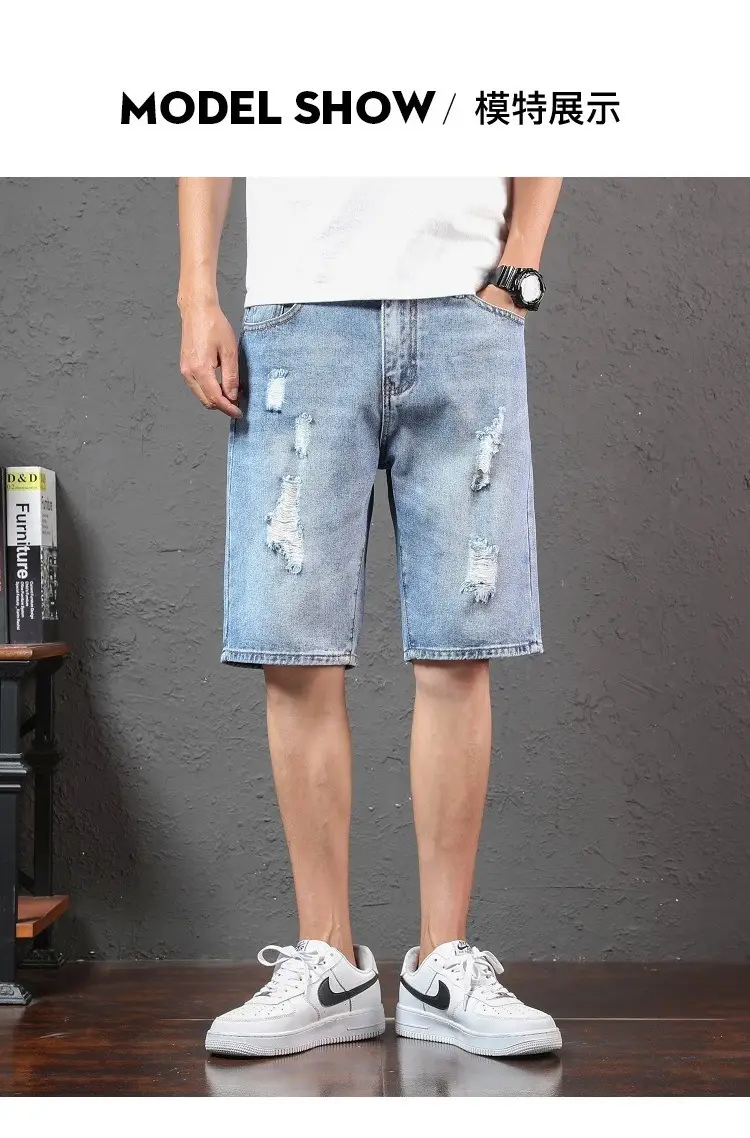 Men Ripped Denim Shorts Mid-Length Summer Wear — feature 5