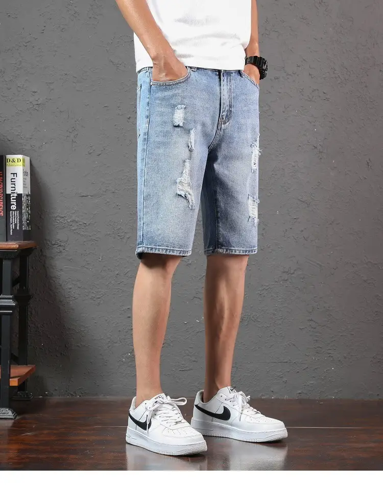 Men Ripped Denim Shorts Mid-Length Summer Wear — feature 6