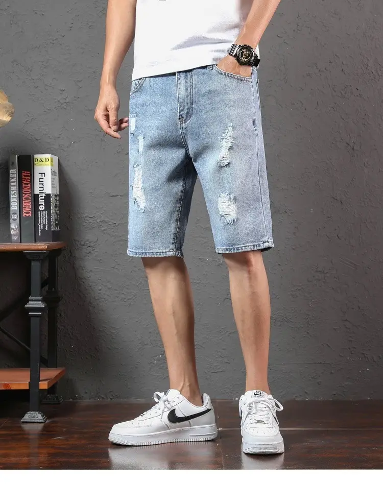 Men Ripped Denim Shorts Mid-Length Summer Wear — feature 7