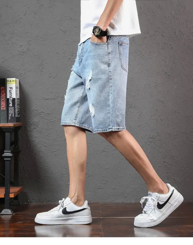 Men Ripped Denim Shorts Mid-Length Summer Wear — feature 8