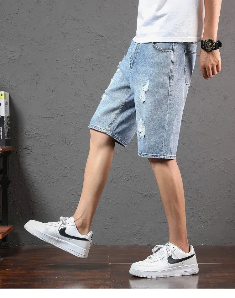 Men Ripped Denim Shorts Mid-Length Summer Wear — feature 9