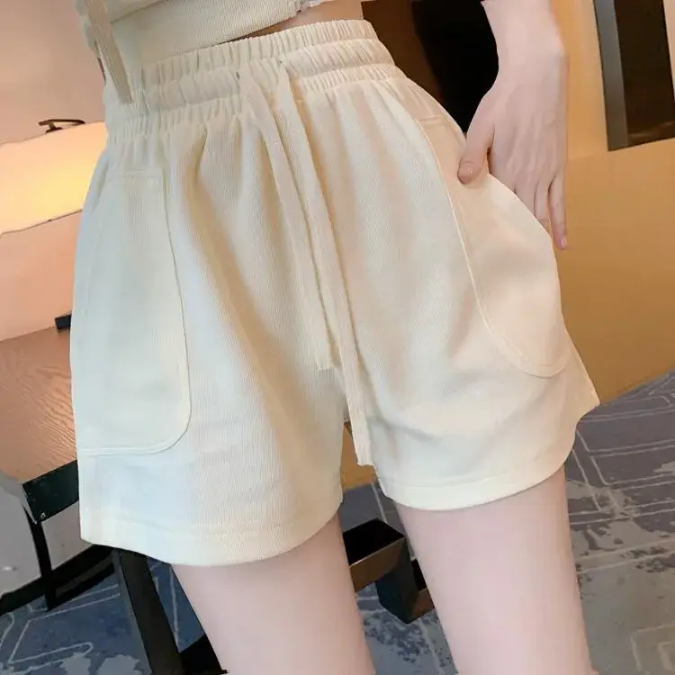 Women 2-Piece Zipper Hooded Shorts Suit Cream Summer — feature 49