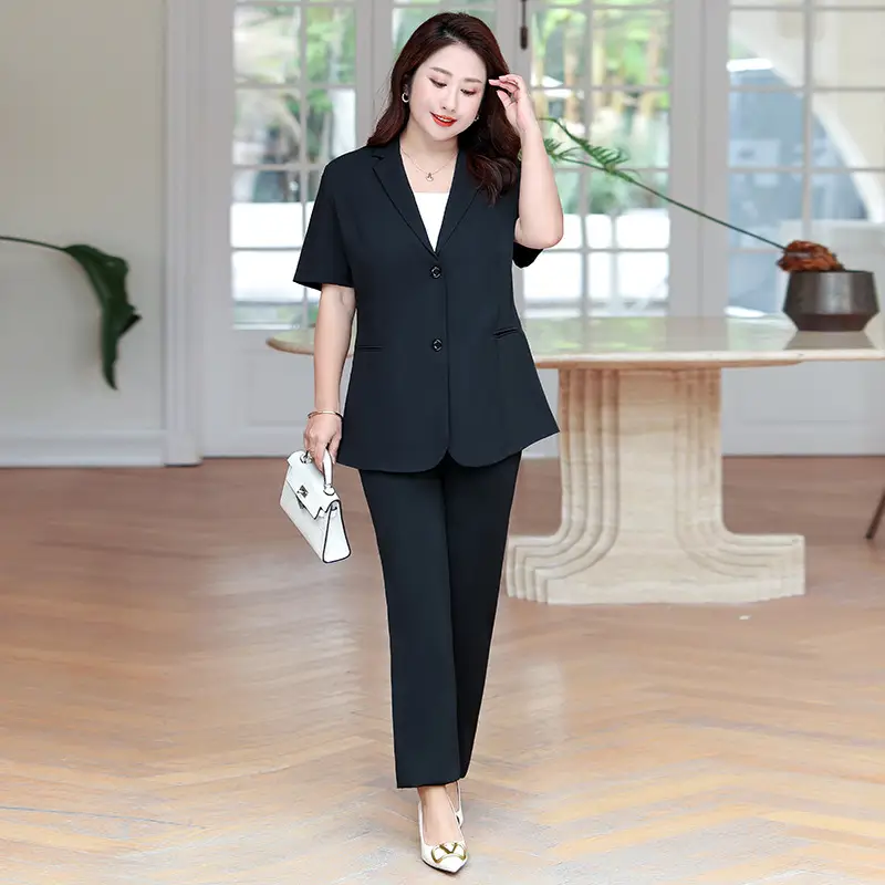 Fat MM200kg Black Button Suit Coat Summer Professional Ladies - Image 3