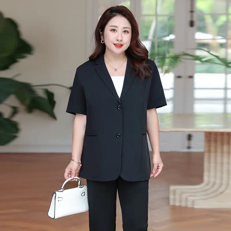 Fat MM200kg Black Button Suit Coat Summer Professional Ladies - Image 5