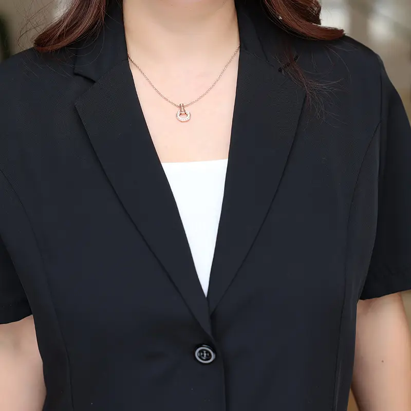 Fat MM200kg Black Button Suit Coat Summer Professional Ladies - Image 6