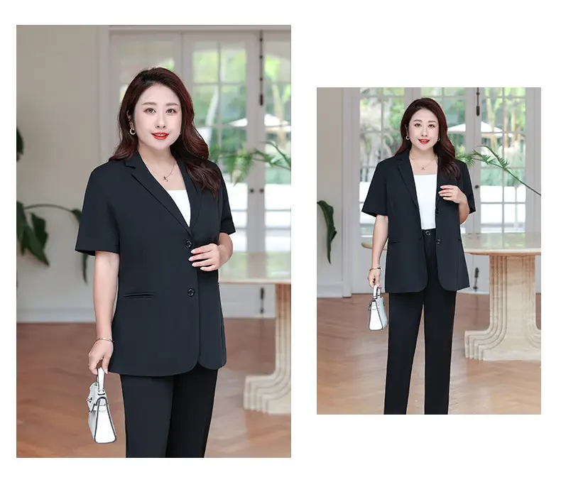 Fat MM200kg Black Button Suit Coat Summer Professional Ladies — feature 10