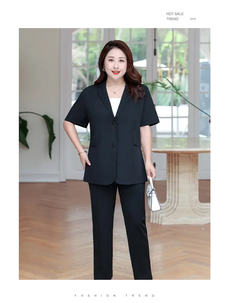 Fat MM200kg Black Button Suit Coat Summer Professional Ladies — feature 11