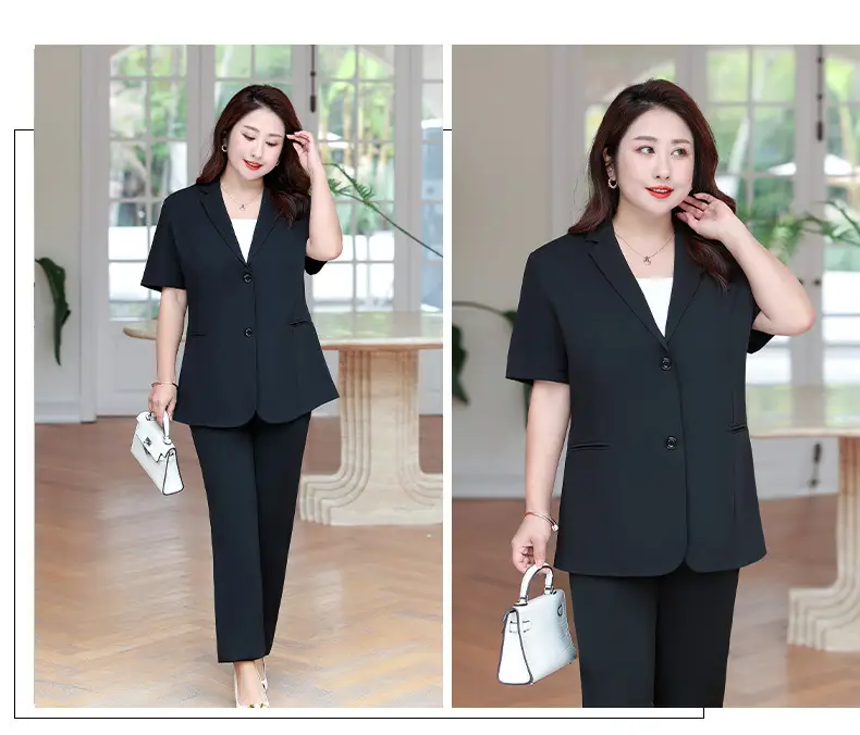 Fat MM200kg Black Button Suit Coat Summer Professional Ladies — feature 12