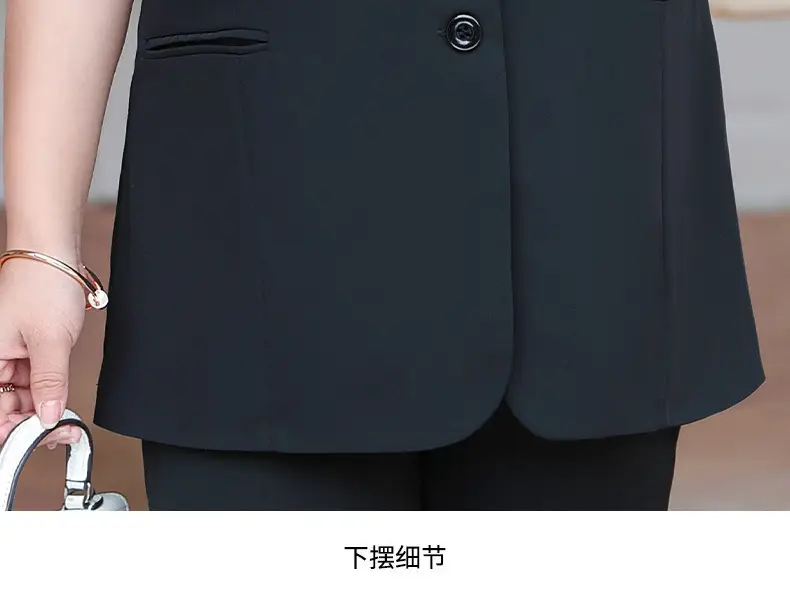 Fat MM200kg Black Button Suit Coat Summer Professional Ladies — feature 16