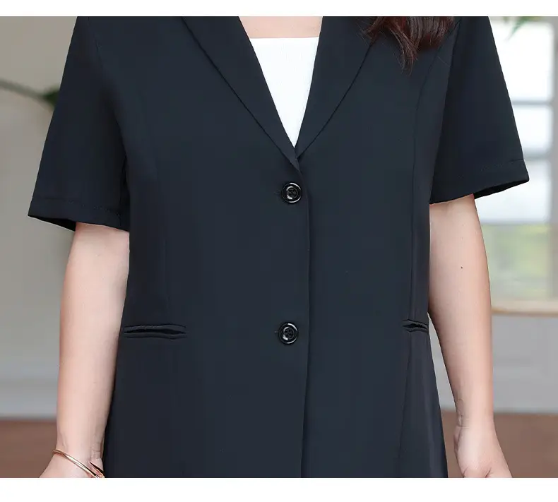 Fat MM200kg Black Button Suit Coat Summer Professional Ladies — feature 8