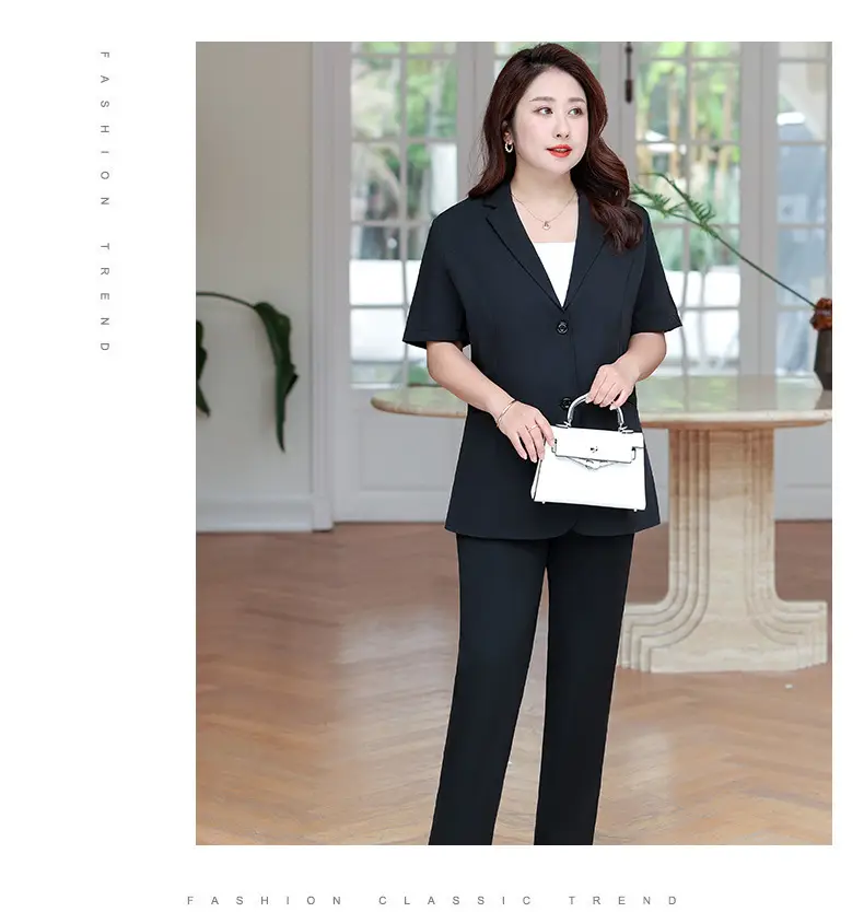 Fat MM200kg Black Button Suit Coat Summer Professional Ladies — feature 9
