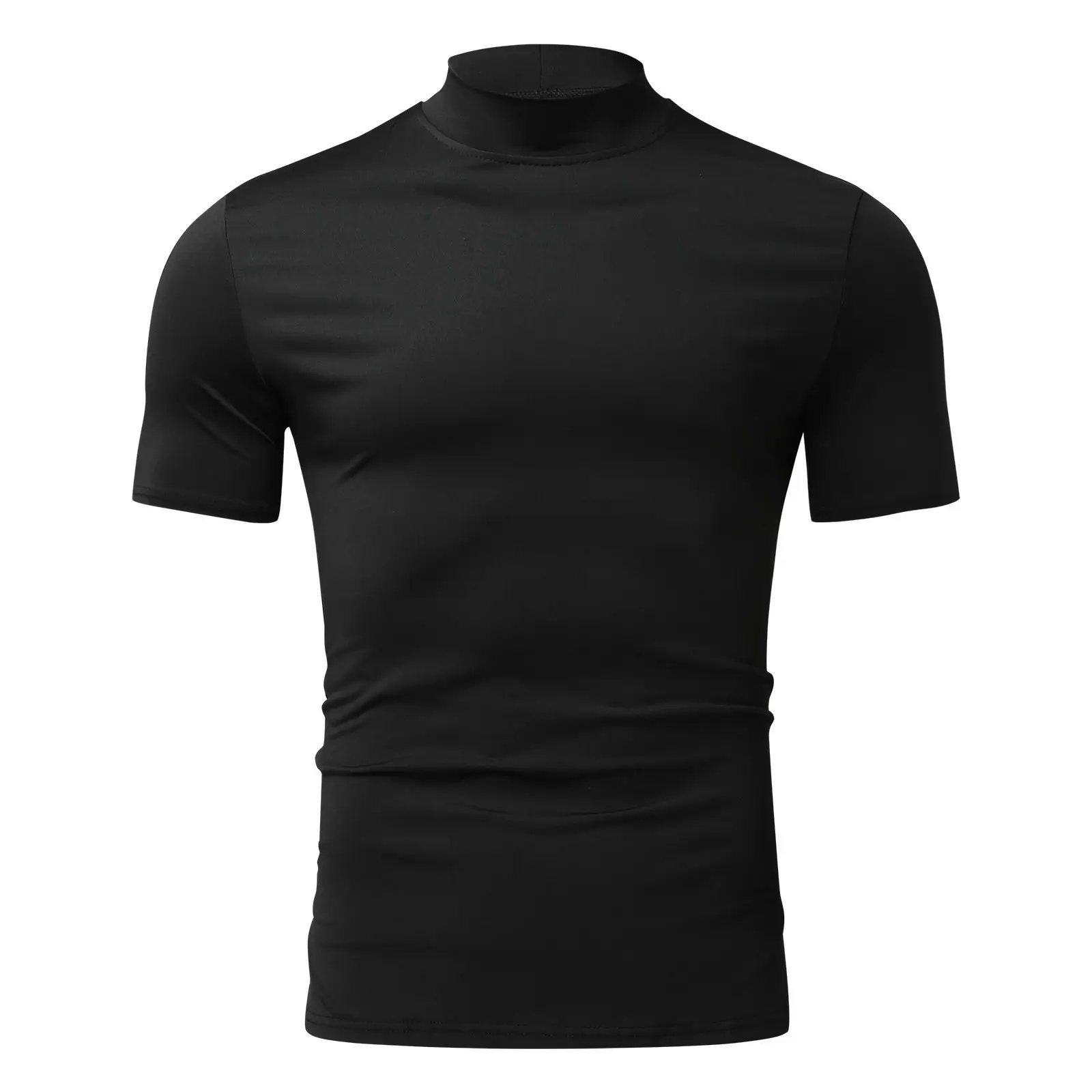 Men's Brown Cotton Short Sleeve High Collar T-Shirt - Image 3