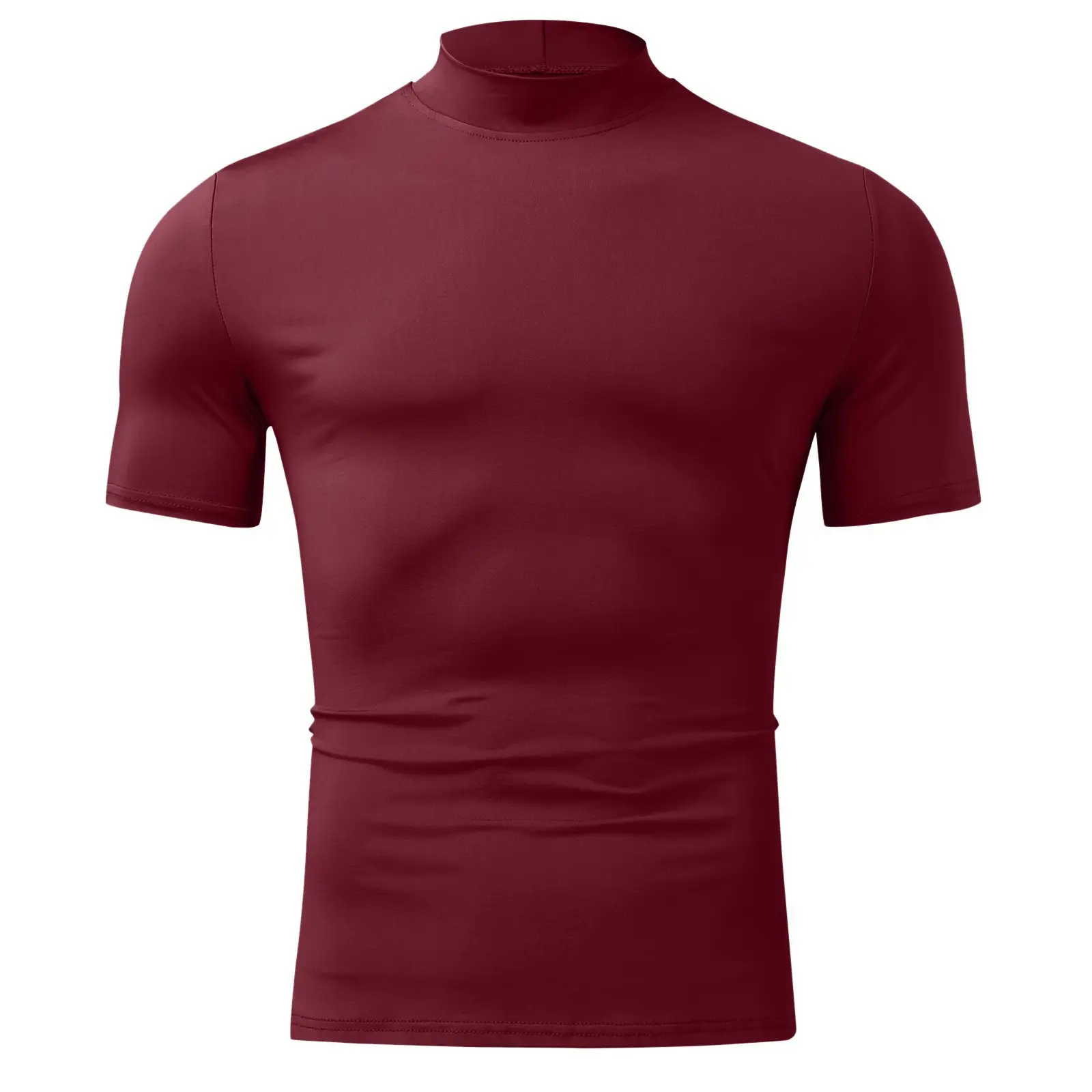Men's Brown Cotton Short Sleeve High Collar T-Shirt - Image 4