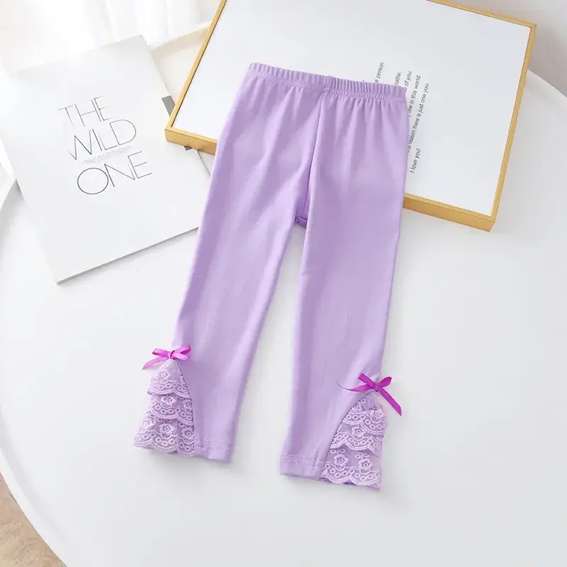 Girls Flared Lace Pants Pink White Purple Spring Autumn